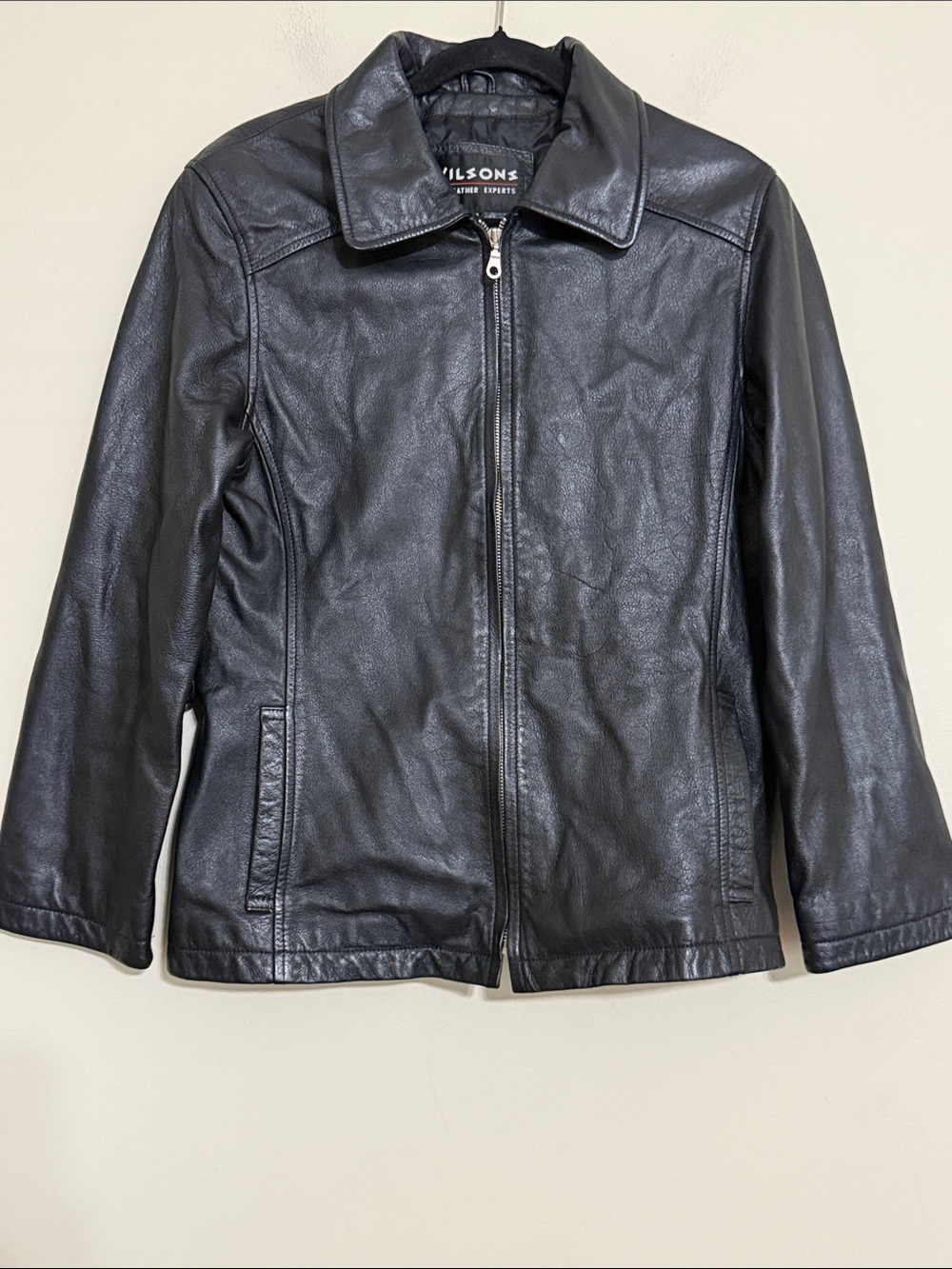 Wilson Black Leather Zip-Up Collar Jacket coat women M grunge y2k goth retro